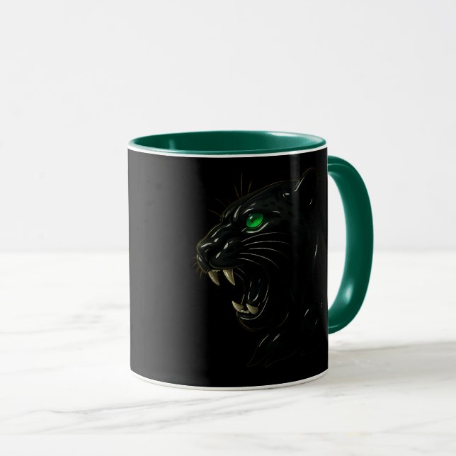 Mug Portrait d'une panthère noire aux yeux émeraude.  (Devant droit)