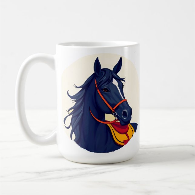 Mug Portrait élégant d'un cheval noir avec bride rouge (Gauche)