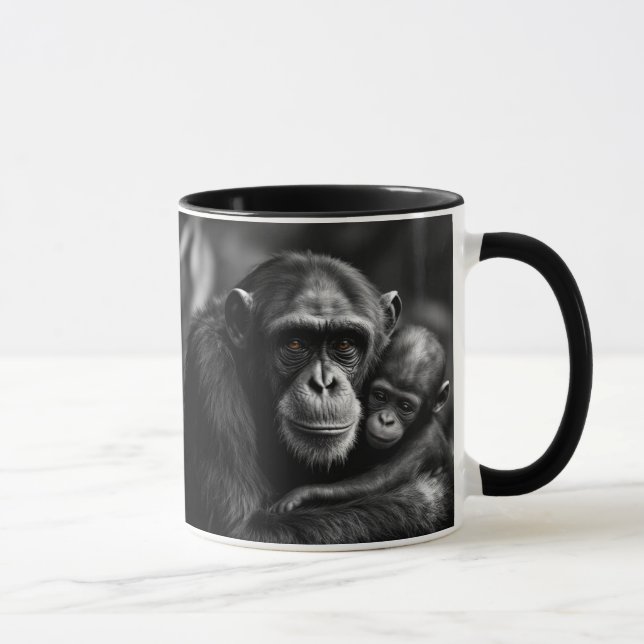 Mug Portrait émouvant d’un chimpanzé et de son bébé. (Droite)
