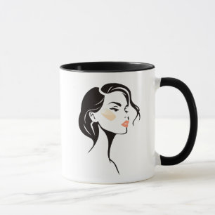 Mug portrait féminin, dessin visage minimaliste.