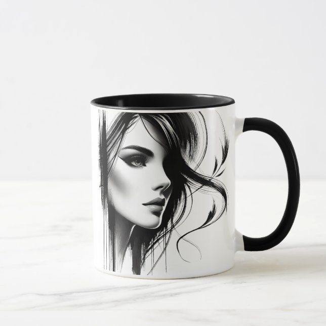 Mug Portrait féminin en noir et blanc. (Droite)