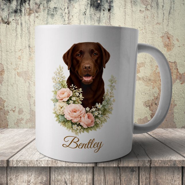 Mug Portrait floral de Labrador chocolat (Créateur téléchargé)