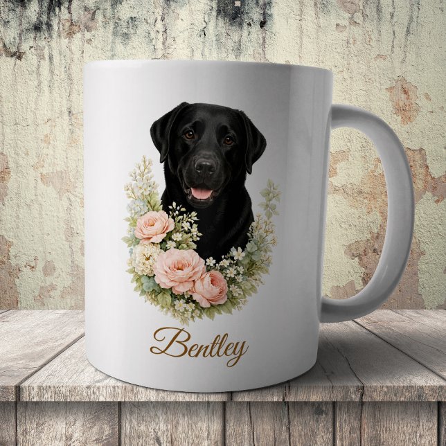 Mug Portrait floral de Labrador noir (Créateur téléchargé)