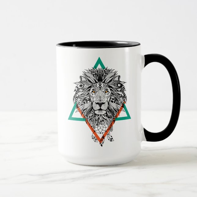 Mug Portrait géométrique aztèque de lion (Droite)