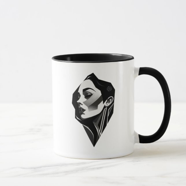 Mug Portrait graphique féminin en noir et blanc. (Droite)
