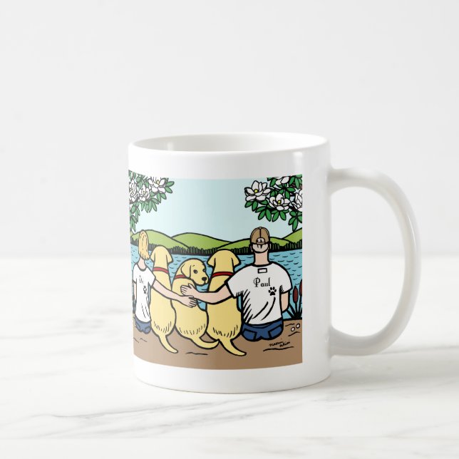 Mug Portrait jaune de Labradors et de parents (Droite)