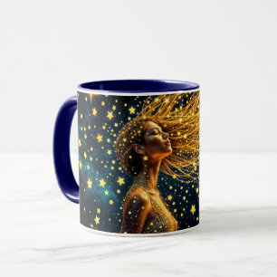 Mug Portrait magique étoilé de femme imaginaire d'or