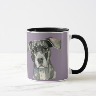 Mug Portrait noir d'aquarelle de chien de Pitbull