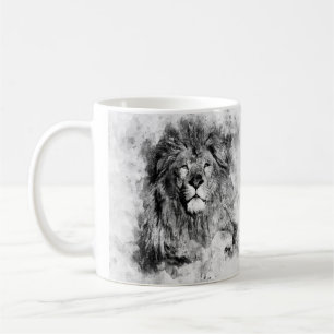 Mug Portrait noir et blanc du lion mâle