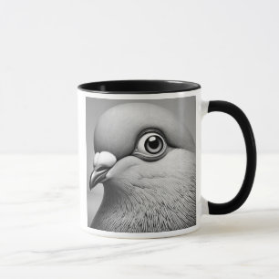 Mug Portrait réaliste de pigeon en noir et blanc.