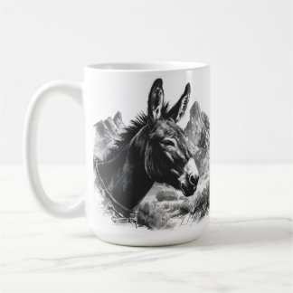 Mug Portrait rustique Donkey en noir et blanc