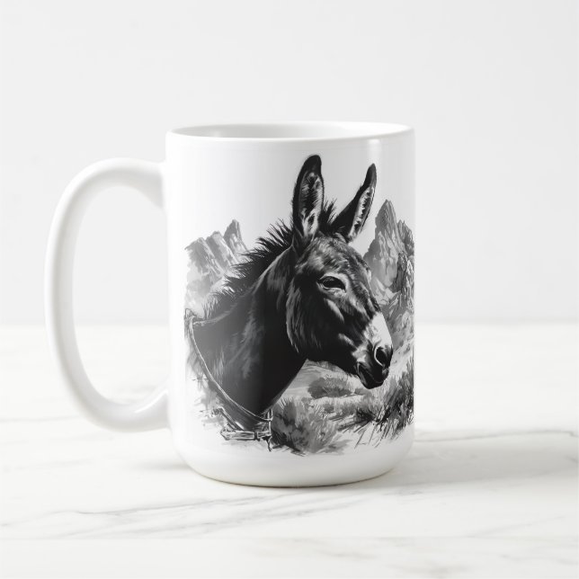 Mug Portrait rustique Donkey en noir et blanc (Gauche)