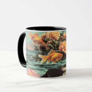 Mug Portrait surréaliste avec fleurs de goldfish et oc