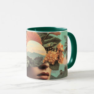 Mug Portrait surréaliste de femme avec éléments florau