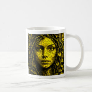 Mug Portrait végétal doré d’une femme mystérieuse.