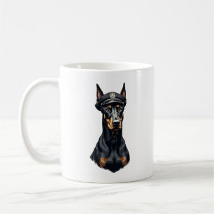 Mug Portrait vintage de Doberman Police en noir et bla