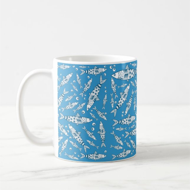 Mug Portugais Lisbonne Sardines Motif Azulejos Bleu (Gauche)