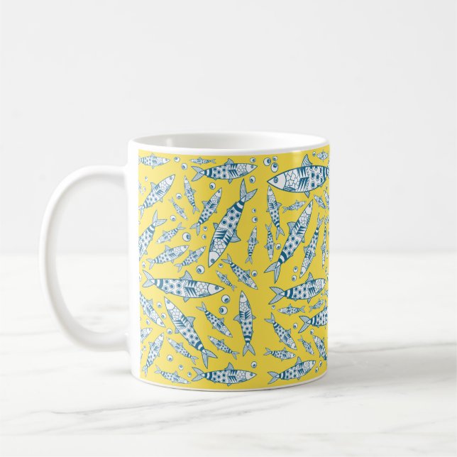 Mug Portugais Lisbonne Sardines Motif Azulejos Jaune (Gauche)