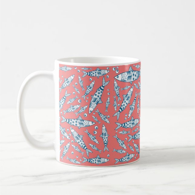 Mug Portugais Lisbonne Sardines Motif Azulejos rose (Gauche)