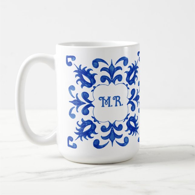 Mug Portuguese Blue Tile Monogram  (Gauche)