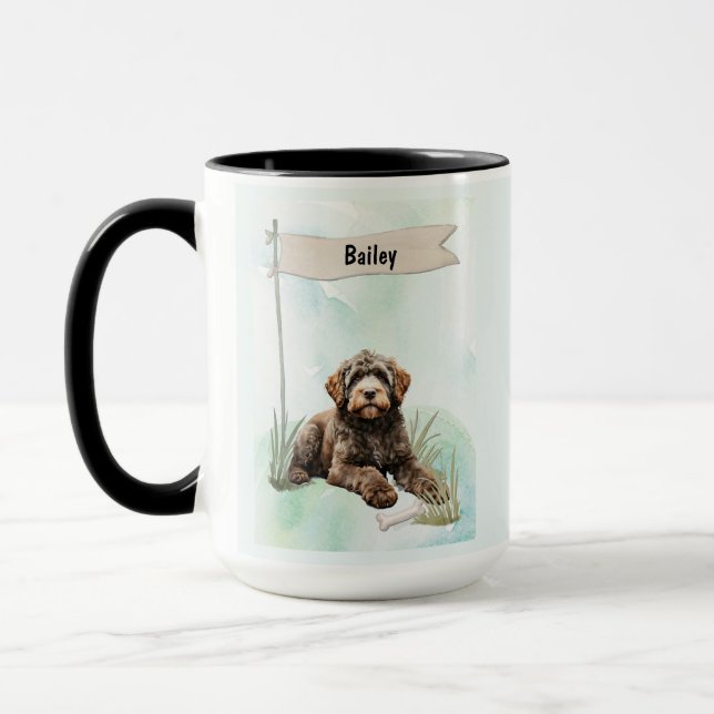 Mug Portuguese Water Dog Watercolor Personalized Dog (Gauche)