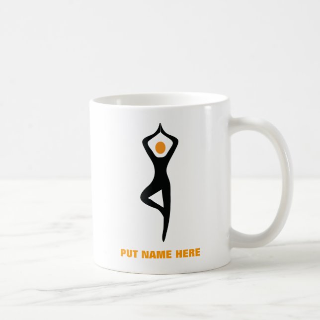 Mug Pose de yoga noir, orange personnalisé (Droite)