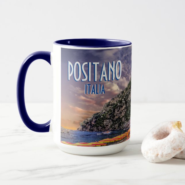 Mug Positano Italie Côte Amalfi Sunset Vintage voyage (Avec donut)
