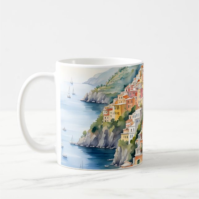 Mug Positano : Le charme de l'aquarelle sur la côte am (Gauche)