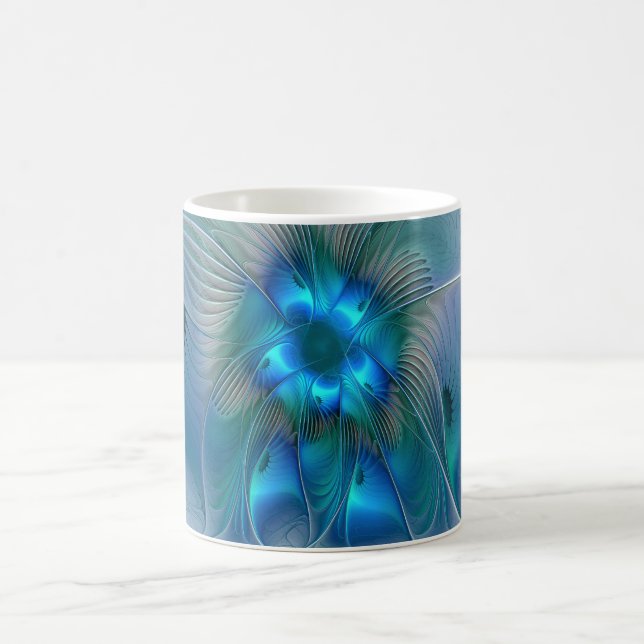 Mug Position, Abstrait bleu turquoise fractal (Centre)