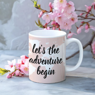 Mug Positive rose Commençons l'aventure Carte du Monde