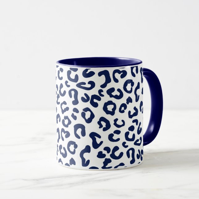 Mug Poster de animal Cheetah en bleu marine et blanc (Devant droit)