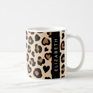 Mug Poster de animal, Léopard Brown, Coeurs, Votre Nom