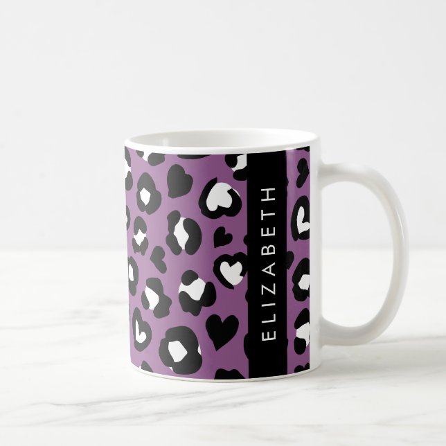 Mug Poster de animal, Léopard Violet, Coeurs, Votre No (Droite)