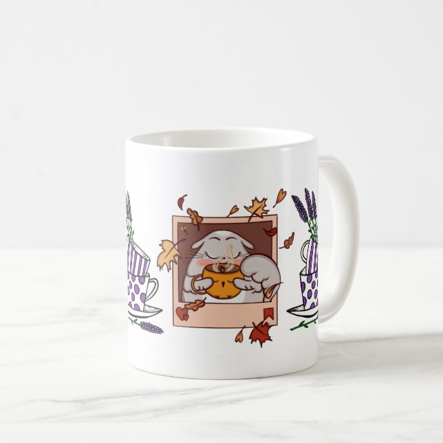 Mug Poster de boisson au café Lavender Cat - Feline de (Devant droit)