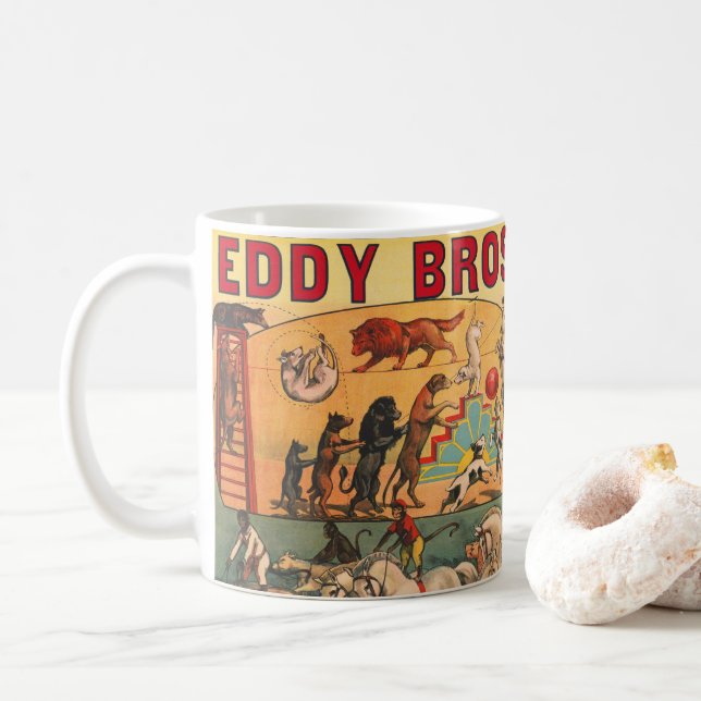 Mug Poster de cirque vintage Eddy Brothers (Avec donut)