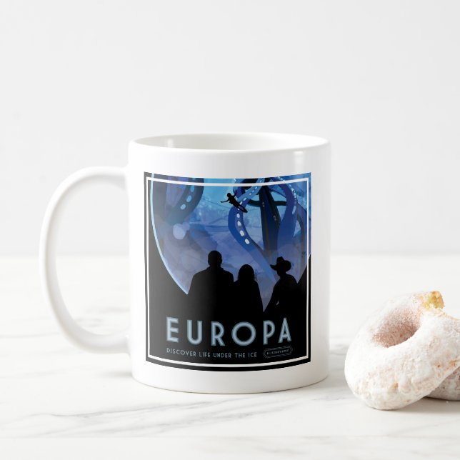 Mug Poster de voyage Retro Space - Jupiter's Moon Euro (Avec donut)