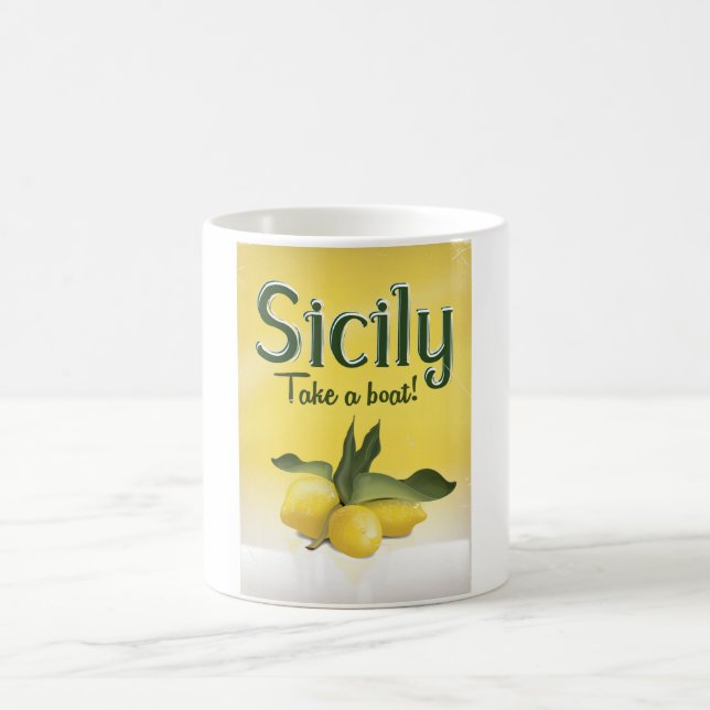 Mug poster de voyage vintage citron en Sicile (Centre)