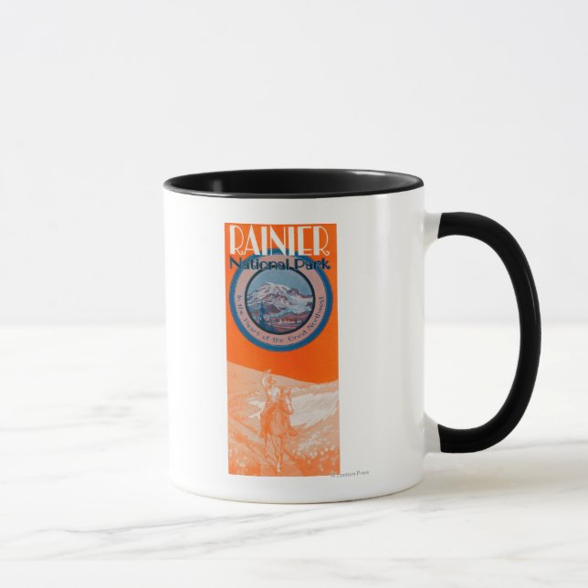 Mug Poster du Mont Rainier - Équitation (Droite)