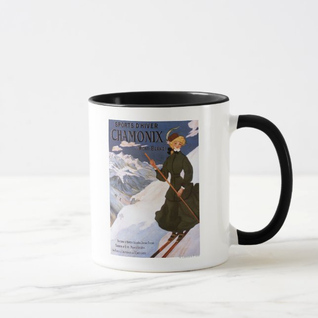Mug Poster d'une femme en ski vert (Droite)