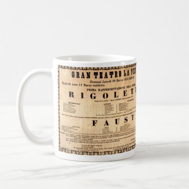 Mug poster vintage de l'opéra Rigoletto première (1851 (Gauche)