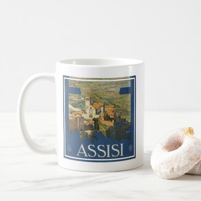 Mug Poster Vintage voyage D'Assise, Italie (Avec donut)