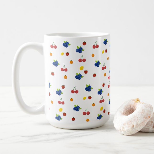 Mug Pot à bonbons à motif de cerises et de baies Kawai (Avec donut)
