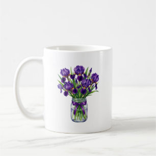 Mug Pot à fleurs Iris aquarelle en pot Mason violet