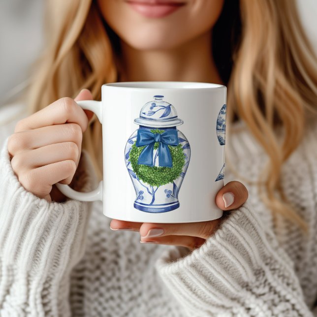 Mug Pot à gingembre de Noël en chinoiserie avec un nœu (Chinoiserie Ginger Jar Christmas Mug)
