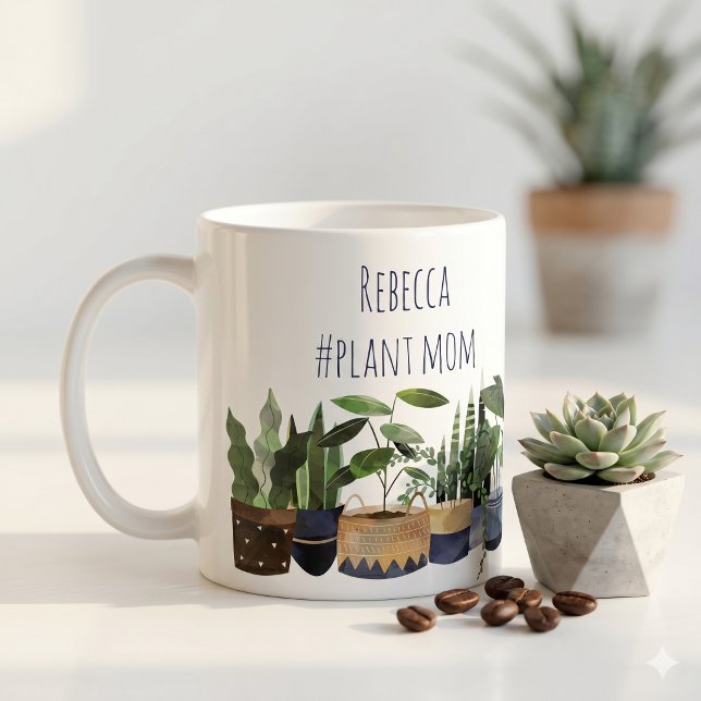 Mug Pot de plante maman Plante de maison & Cactus nom (Créateur téléchargé)