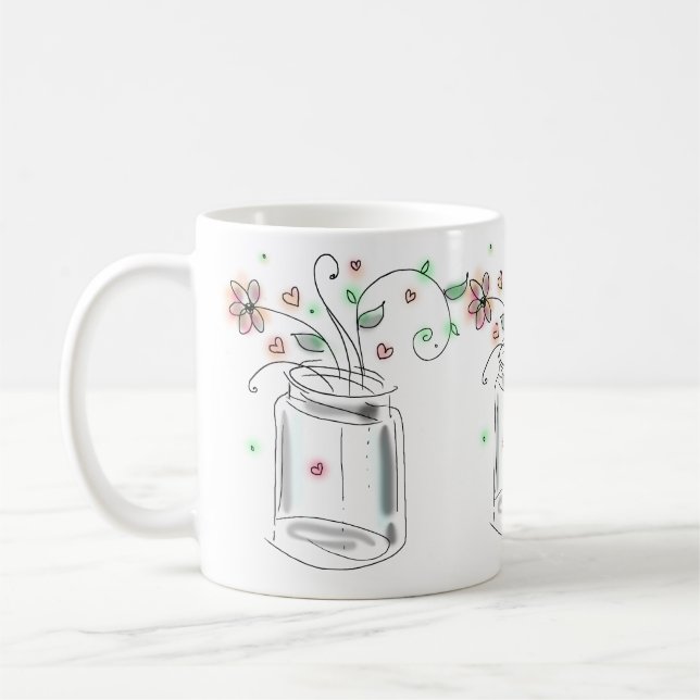 Mug Pot Mason avec Fleurs Moderne Mignon Art Doodle (Gauche)