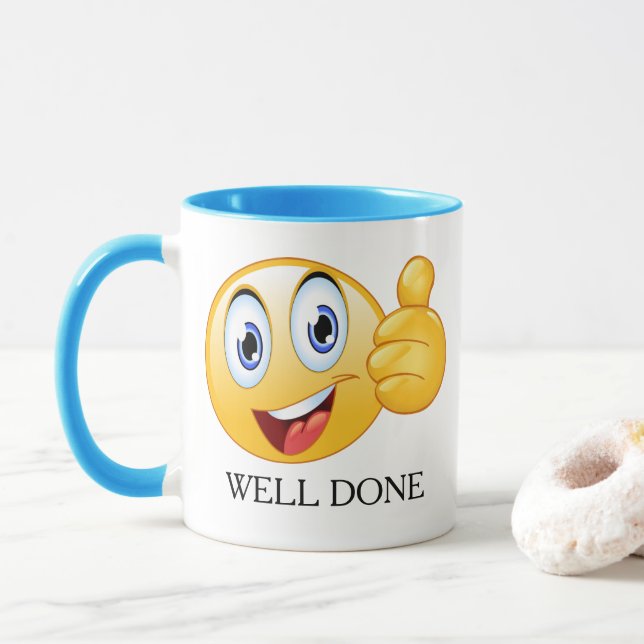 Mug Pouce vers le haut Emoji bien fait visage souriant (Avec donut)