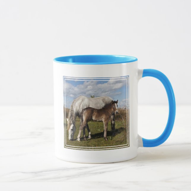 Mug Poulain de cheval de Camargue avec sa mère (Droite)