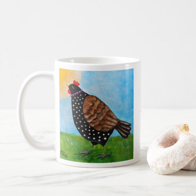 Mug Poule avec collier ensoleillé personnalisé  (Avec donut)