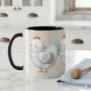 Mug Poule de Cottage en Gingham Bleu